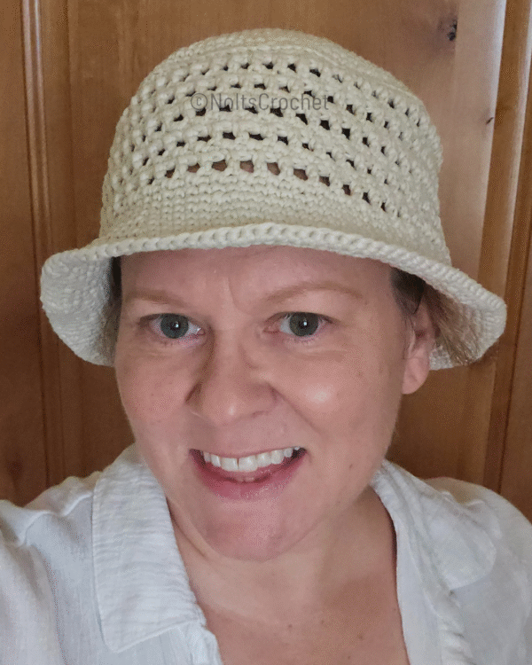 Ponytail Mesh Bucket Hat – Off-White Crochet Hat with Bun Hole (Size S/M) - Image 2