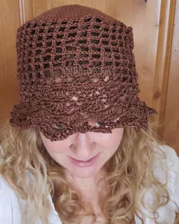 Mocha Lace Crochet Bucket Hat – Flirty Mesh Sides & Lacy Brim (Size S/M) - Image 4
