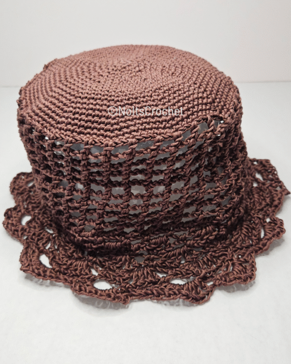 Mocha Lace Crochet Bucket Hat – Flirty Mesh Sides & Lacy Brim (Size S/M) - Image 3