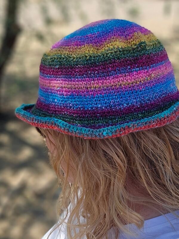 Luxe Rainbow Crochet Bucket Hat – Hand-Crocheted with Silk & Mohair Blend - Image 4