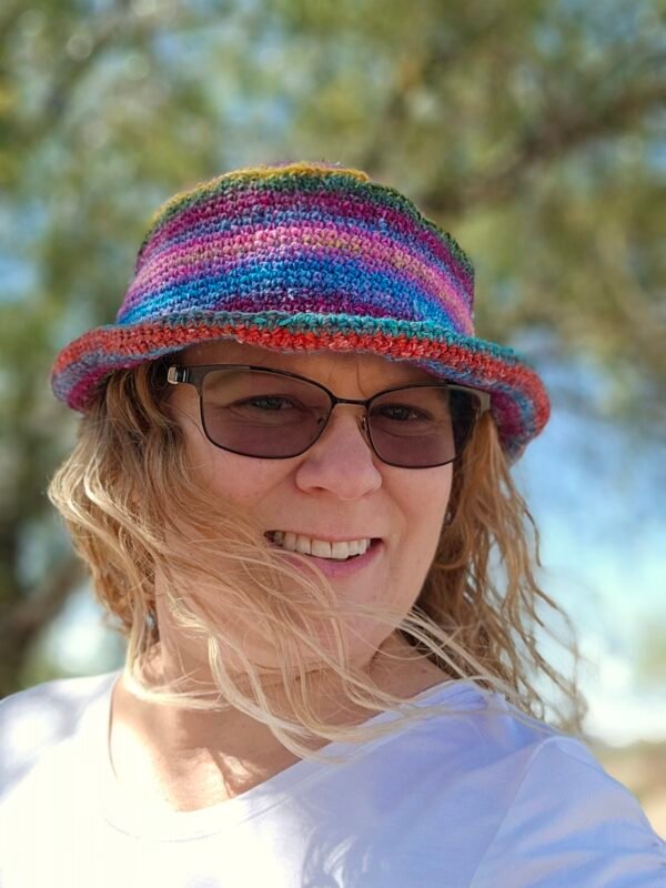 Luxe Rainbow Crochet Bucket Hat – Hand-Crocheted with Silk & Mohair Blend - Image 3