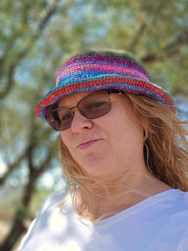 Luxe Rainbow Crochet Bucket Hat – Hand-Crocheted with Silk & Mohair Blend - Image 2