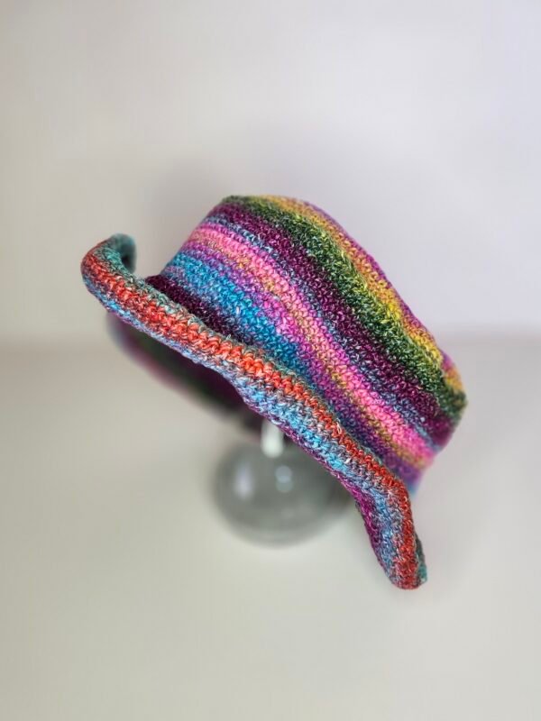 Luxe Rainbow Crochet Bucket Hat – Hand-Crocheted with Silk & Mohair Blend - Image 8