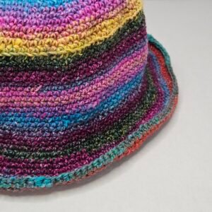 Luxe Rainbow Crochet Bucket Hat – Hand-Crocheted with Silk & Mohair Blend