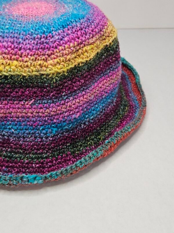 Luxe Rainbow Crochet Bucket Hat – Hand-Crocheted with Silk & Mohair Blend