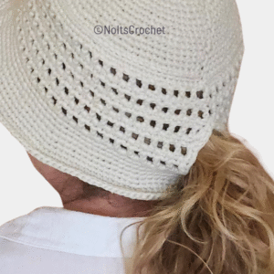 Ponytail Mesh Bucket Hat – Off-White Crochet Hat with Bun Hole (Size S/M)